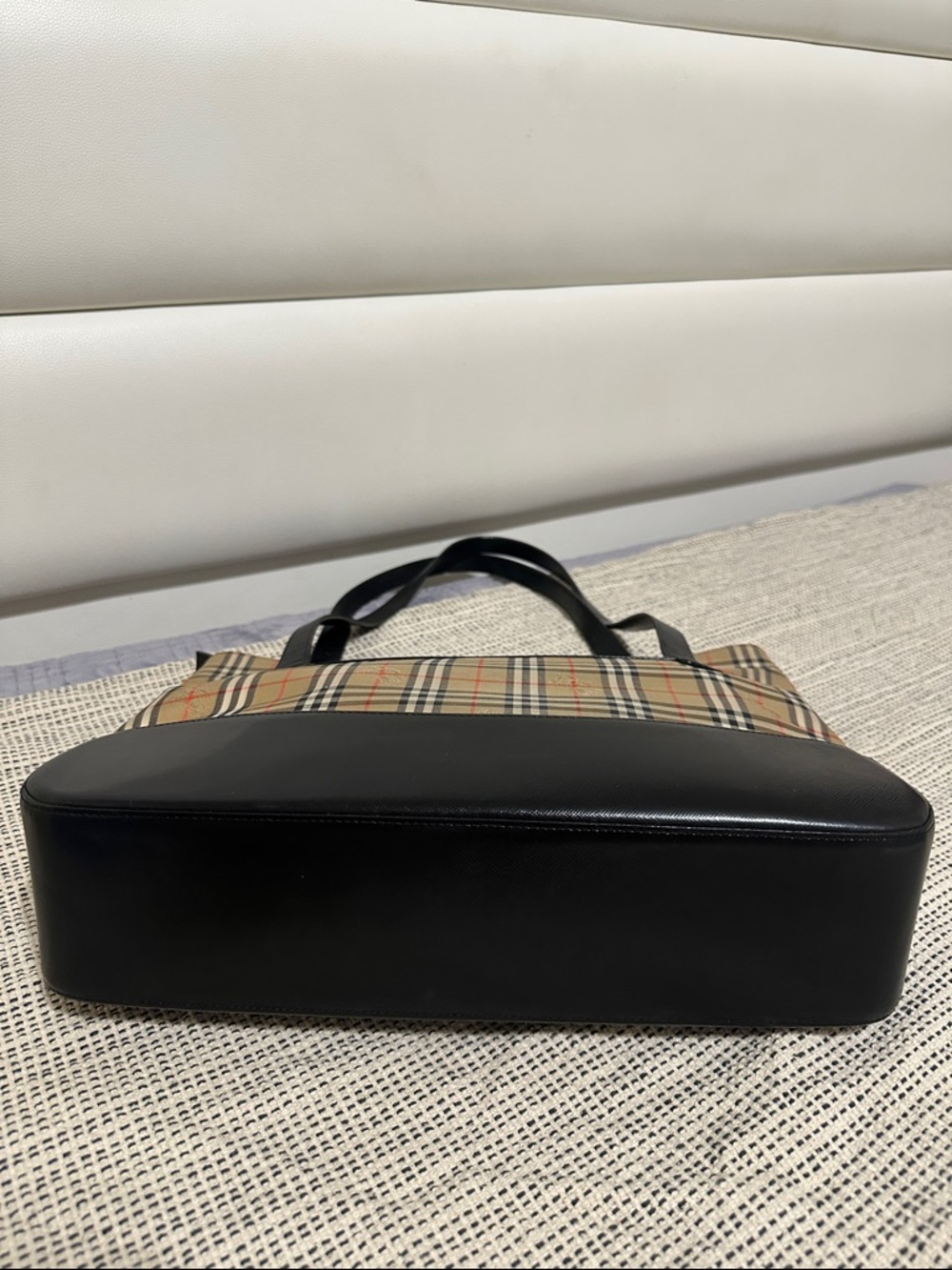 Burberry Classic Check Canvas Tote Bag with Black Leather Trim - Picture 5 of 15